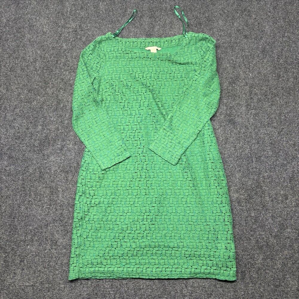 Banana Republic Green Lace Dress Size 4 Sheath 3/4 Sleeve Boatneck Lace Overlay